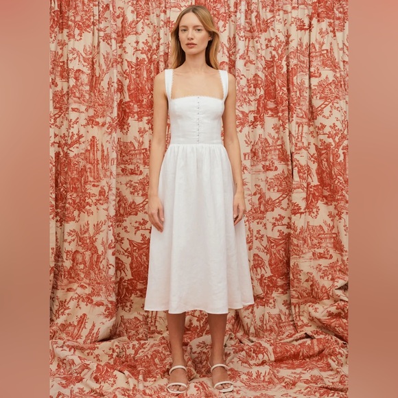 NEW REFORMATION white tagliatelle linen dress size 10 - Picture 4 of 15